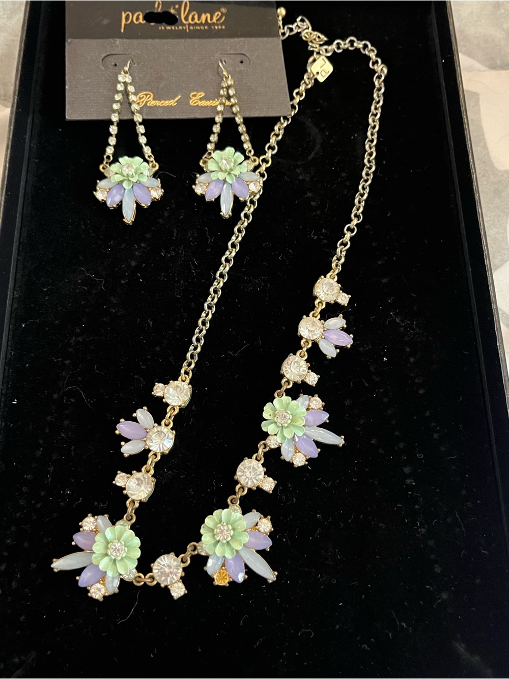 Park Lane Mint and Lavender Floral Crystal Necklace & Earring Set